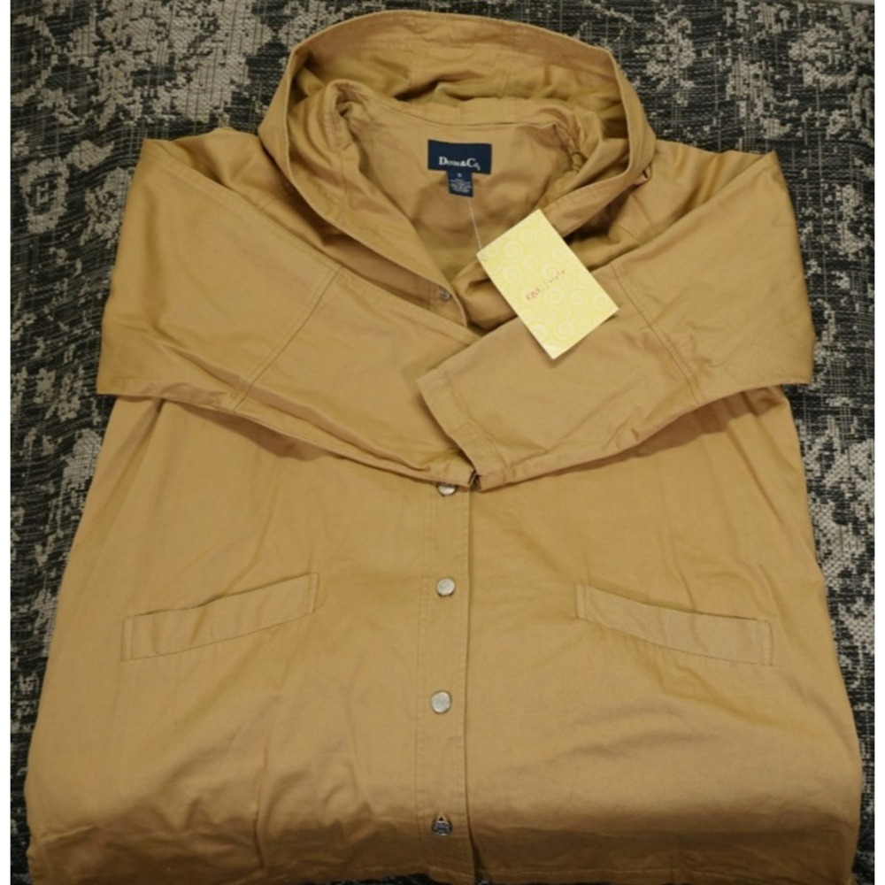 Denim & Co 1X‎ Tan Denim Khaki Snap Front Hooded Jacket QVC Style NWT